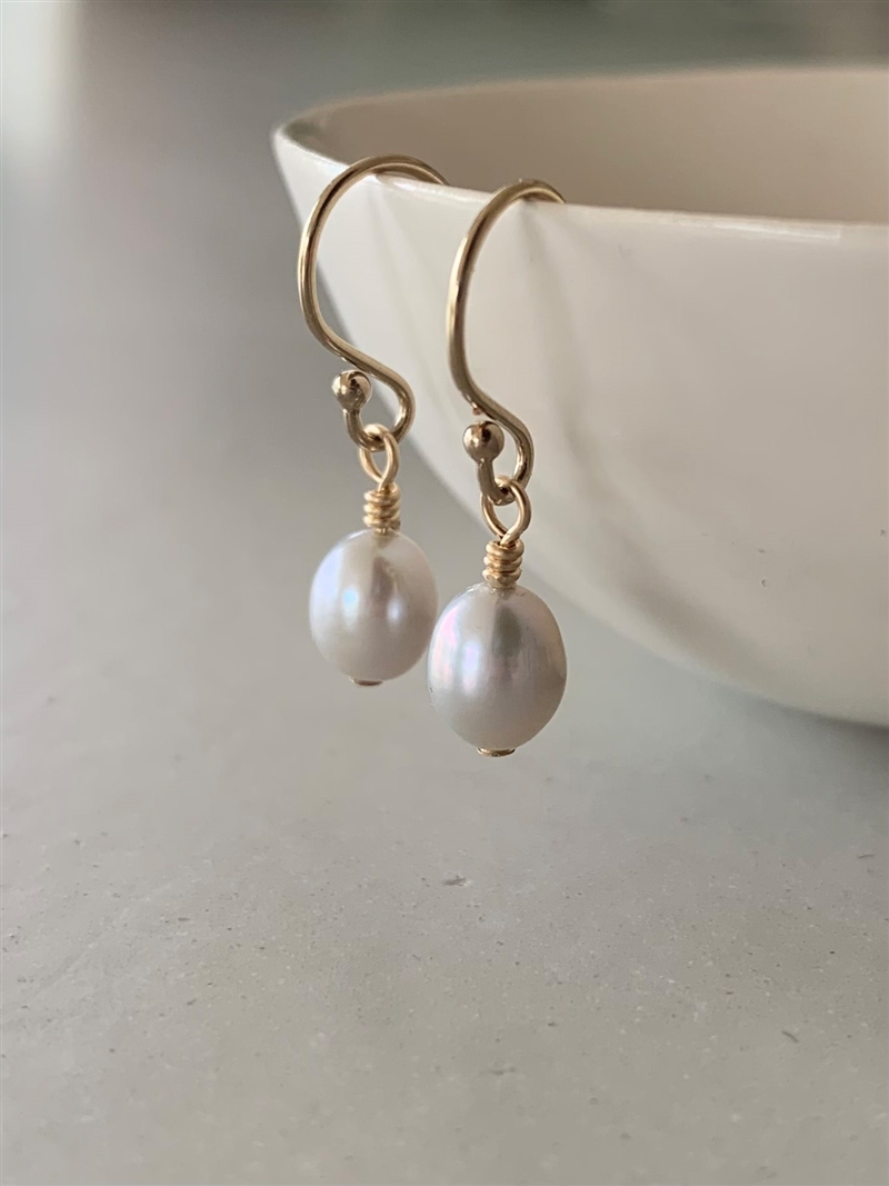 Delicate silver grey pearl drop earrings