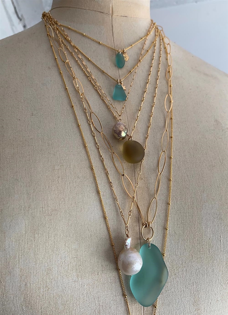 Sea glass pendant on a jumbo link chain