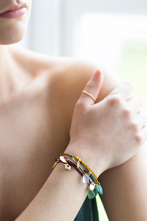 Brightly coloured friendship bracelets