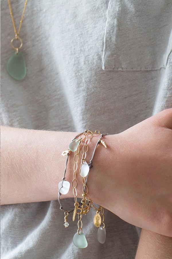 Gold sea glass charm bracelet 