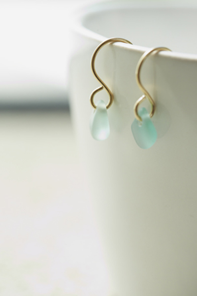 Sea glass tear drops on gold