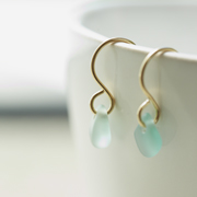 Sea glass tear drops on gold