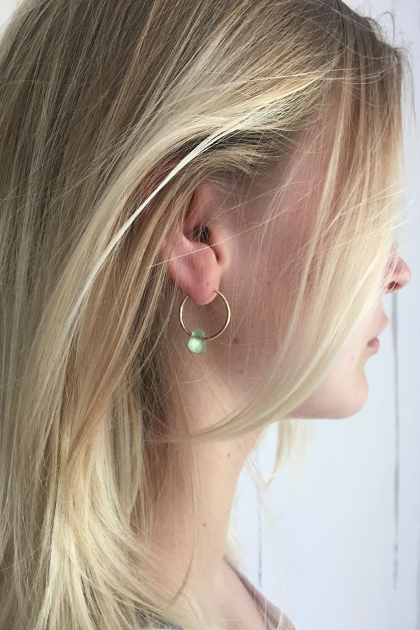Gold hoop and sea glass nugget earrings