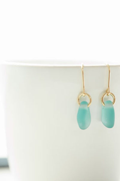 Gold earrings with sea glass drops