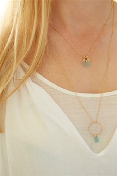 Sea glass charm necklace on gold